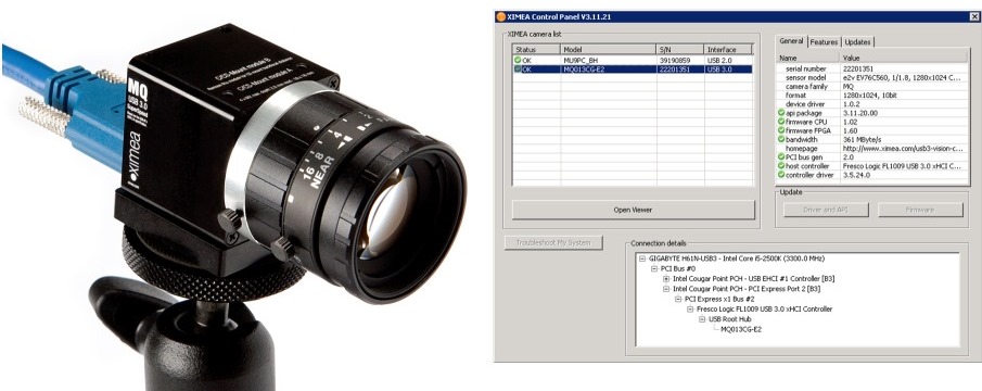xiCOP USB3 Vision standard amera control panel software